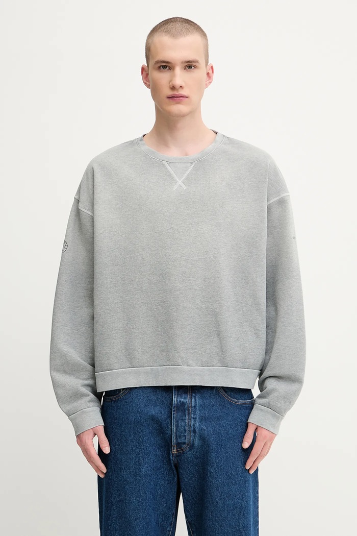 Памучен суичър 1017 ALYX 9SM Garment dye boxy crewneck изчистен сив AAMSW0243FA01