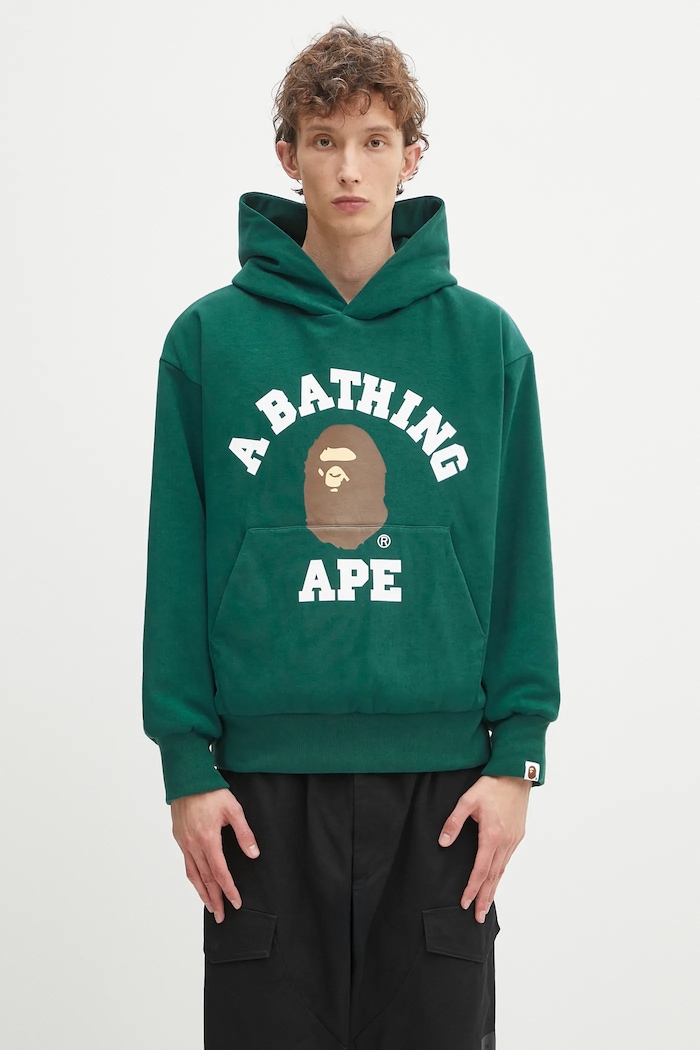Памучен суичър A Bathing Ape College puffy надпис зелен 1K80114012