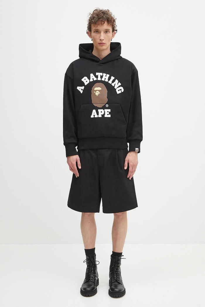 A Bathing Ape cotton sweatshirt College puffy 1K80114012 black