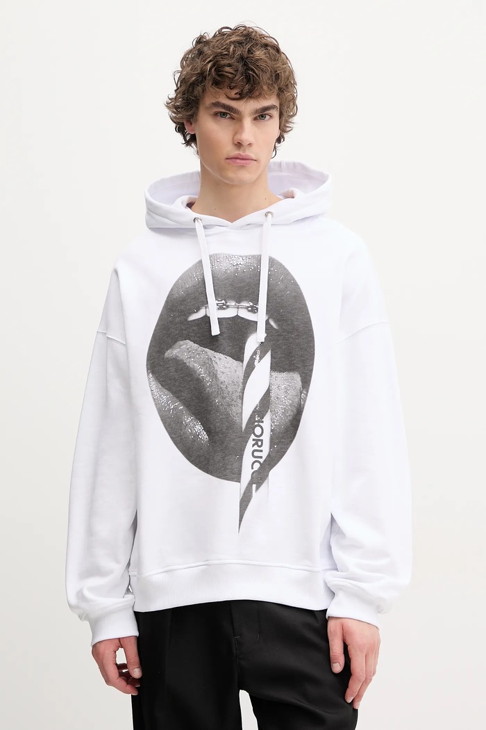 Bavlnená mikina Fiorucci Mouth Print Relaxed Fit Hoodie U02SPSHO092CJ05WH05 biela SS25