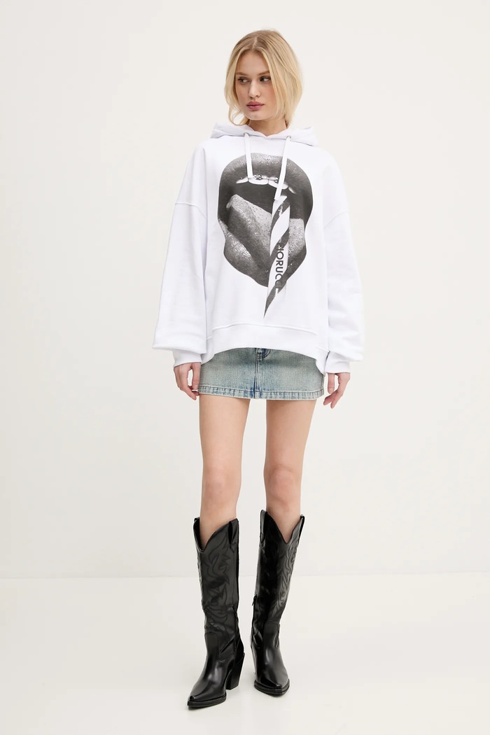 Clothing Fiorucci cotton sweatshirt Mouth Print Relaxed Fit Hoodie U02SPSHO092CJ05WH05 white