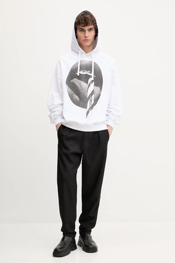 Bavlnená mikina Fiorucci Mouth Print Relaxed Fit Hoodie biela U02SPSHO092CJ05WH05
