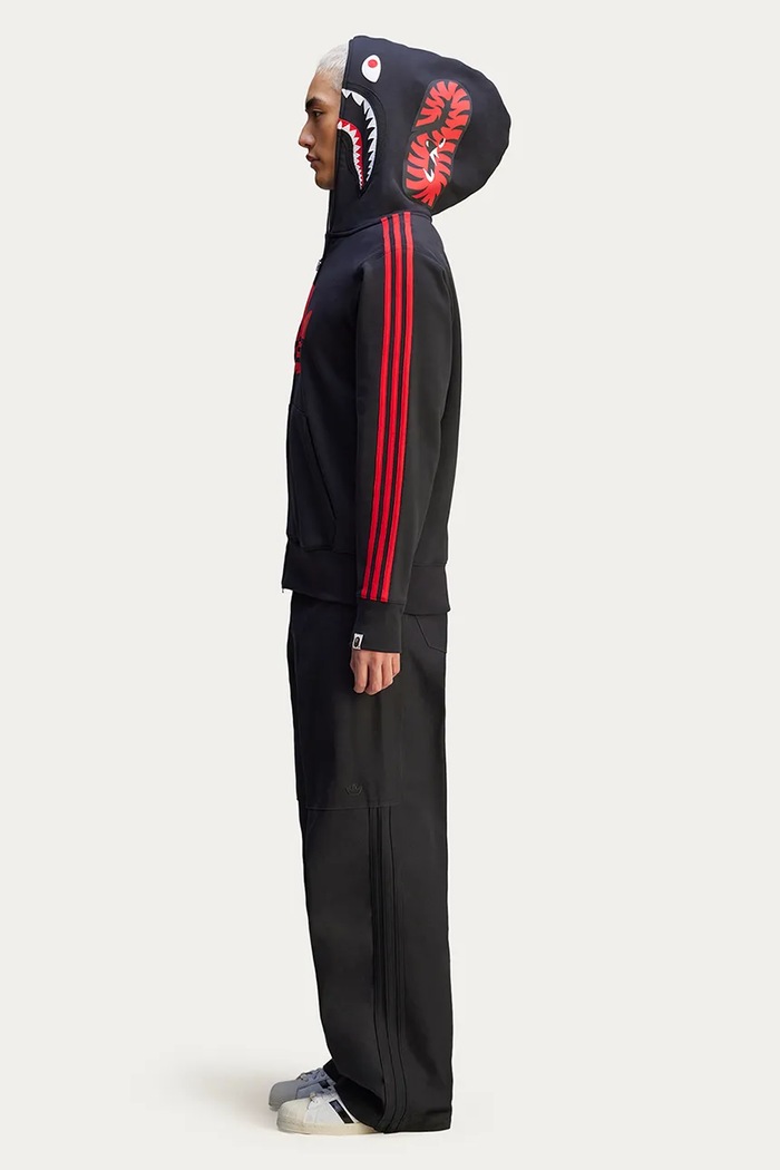 adidas Originals x BAPE cotton sweatshirt SSTR PACK Shark FZ H JN7119 black color hooded with a print JN7119