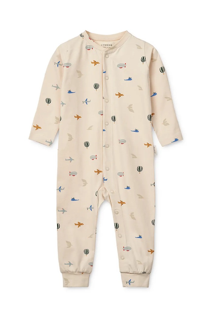 Liewood śpioszki bawełniane niemowlęce Birk Printed Pyjamas Jumpsuit Produkt niemowlęcy beżowy LW19856