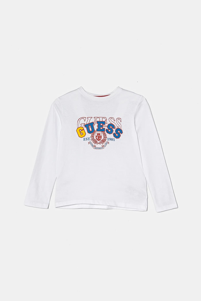 Guess longsleeve bawełniany dziecięcy nadruk biały N5RI01.K8HM4.PPYA
