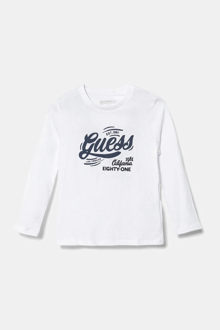 Guess longsleeve bawełniany dziecięcy nadruk biały N5RI17.K8HM4.PPYA