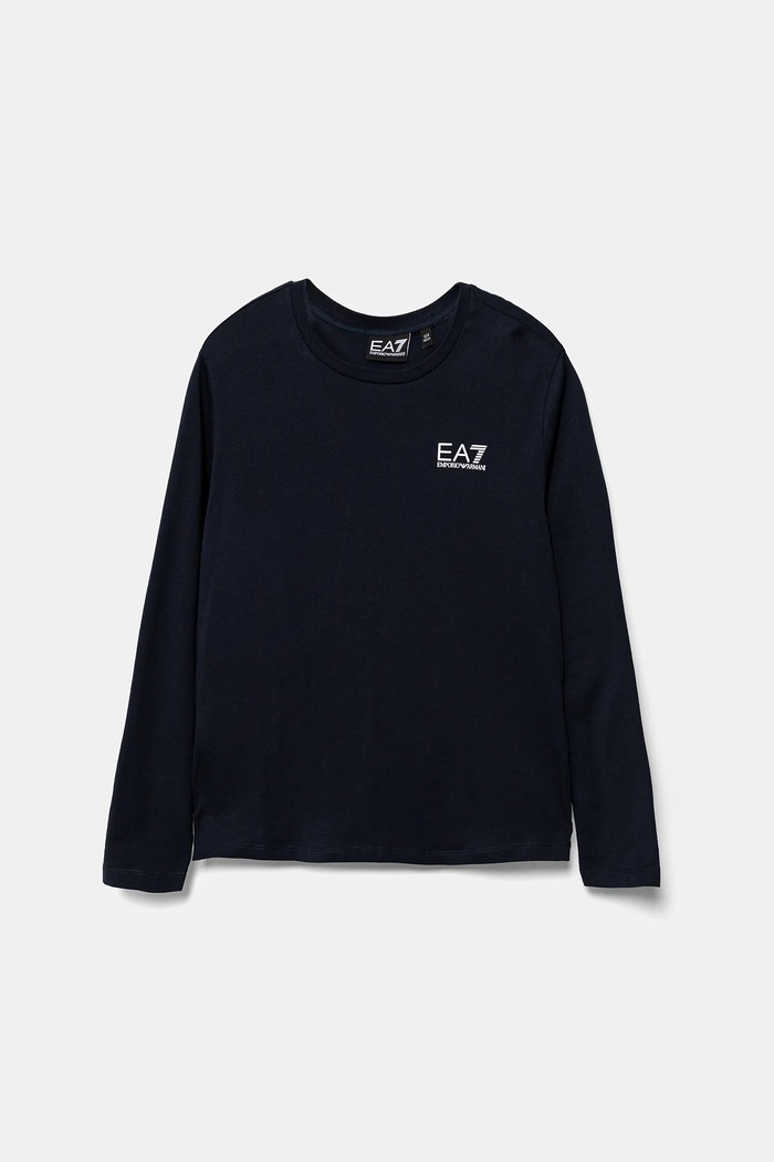 Dětské bavlněné tričko s dlouhým rukávem EA7 Emporio Armani kulatý námořnická modř 7B000021.AF10378