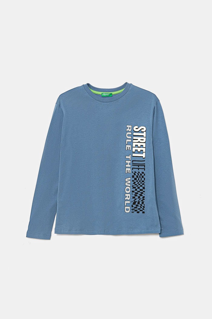 Dětské bavlněné tričko s dlouhým rukávem United Colors of Benetton kulatý modrá 35RYC10O9.G.Seasonal