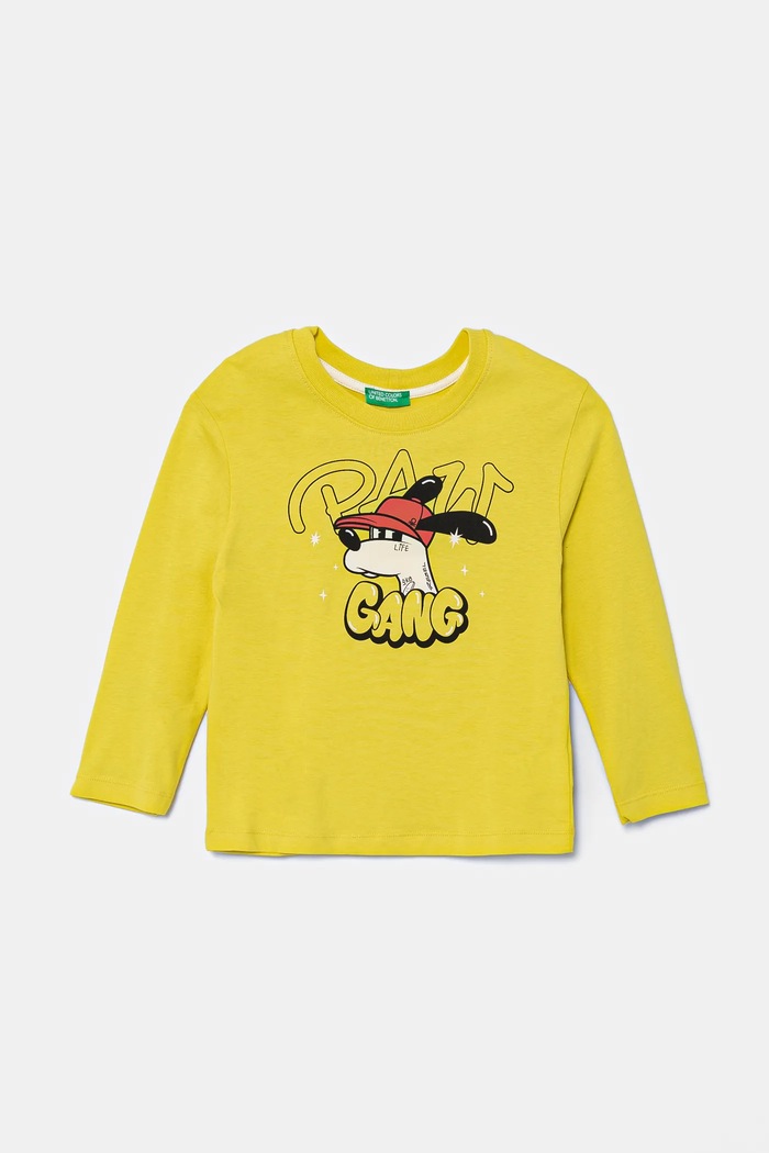United Colors of Benetton longsleeve bawełniany dziecięcy nadruk żółty 35RYG10I6.P.Seasonal
