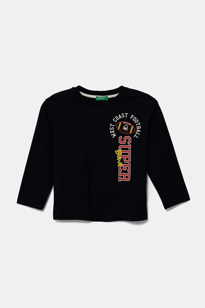 United Colors of Benetton longsleeve bawełniany dziecięcy nadruk granatowy 35RYG10I6.P.Seasonal
