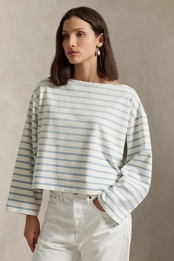 Bavlnené tričko s dlhým rukávom Polo Ralph Lauren pásiky modrá 211959103