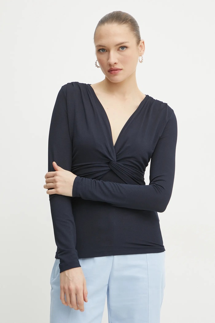 Blúzka BOSS slim tmavomodrá 50534546