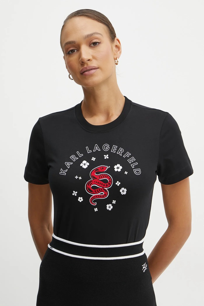 Karl Lagerfeld tricou din bumbac imprimeu negru A1W17090