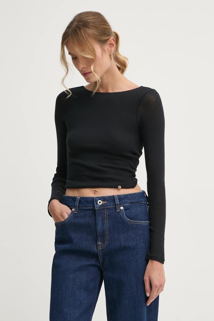 Bavlnené tričko s dlhým rukávom Pepe Jeans LULLY slim čierna PL505987