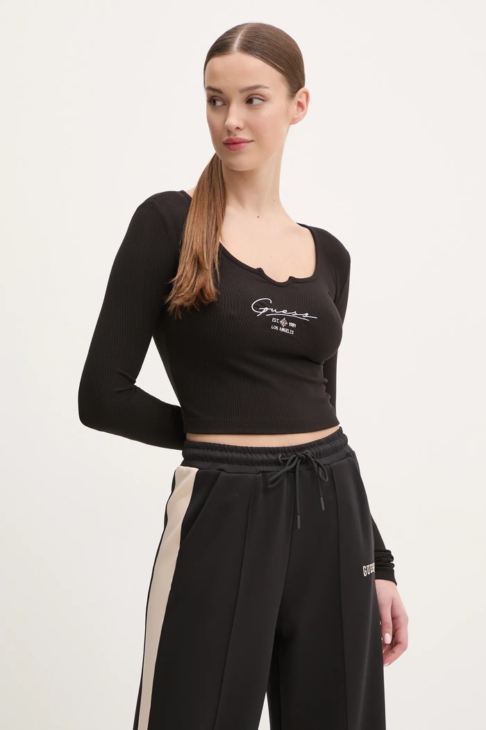 Блуза с дълги ръкави Guess SUZANNE щампа черен V5RP01.KBCO2