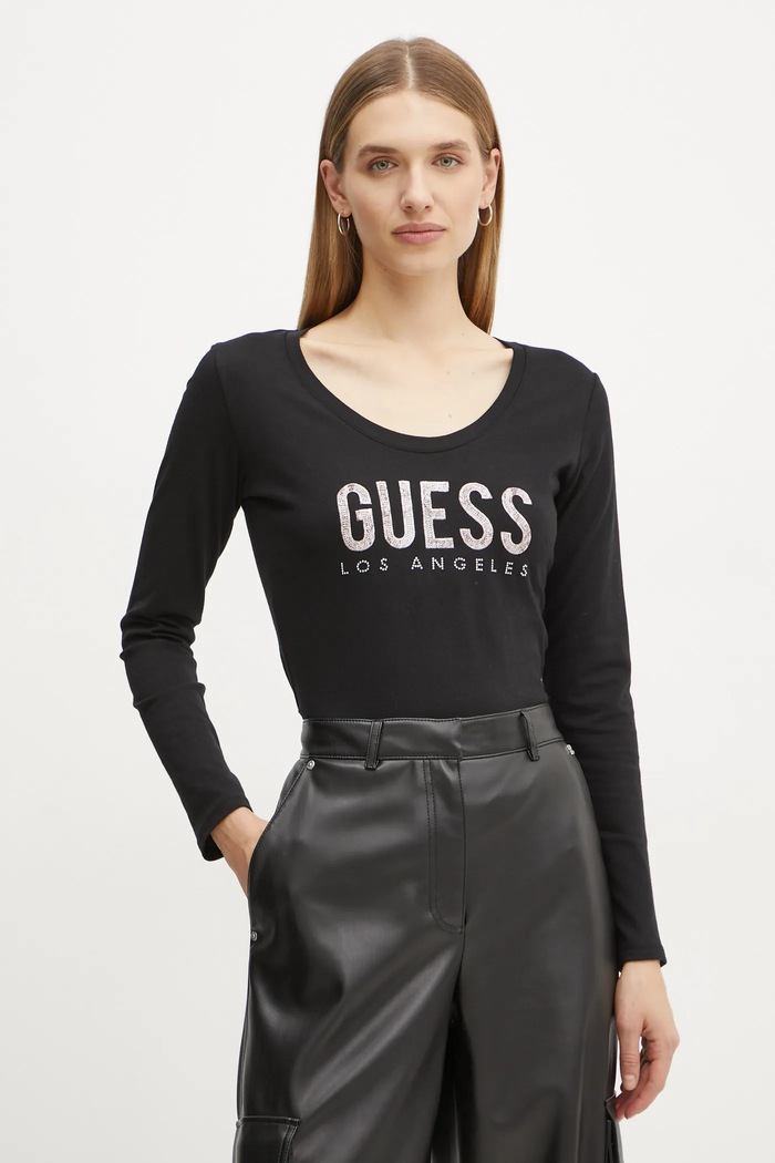 Μακρυμάνικο Guess απλικέ μαύρο W5RI66.I3Z14