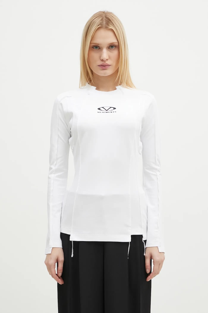 VETEMENTS longsleeve shirt Oval Logo Cut-Up round neck white UA66LS600W
