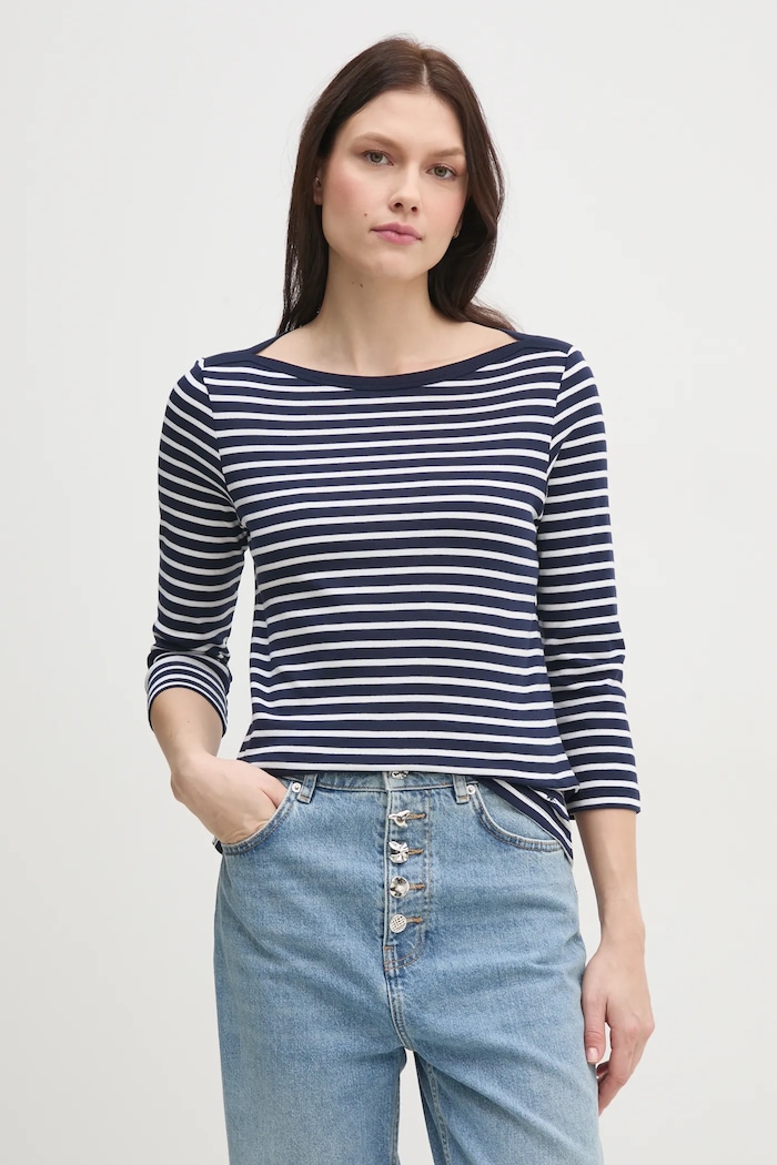 United Colors of Benetton longsleeve bawełniany wzorzyste granatowy 30YSD109W