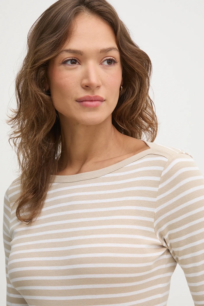 United Colors of Benetton longsleeve din bumbac bej 30YSD109W