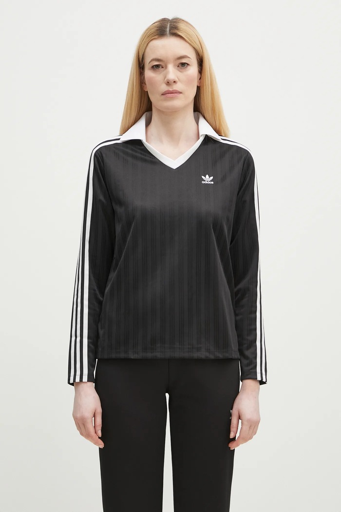 Majica dugih rukava adidas Originals V-Neck Longsleeve Tee regular crna JD2603