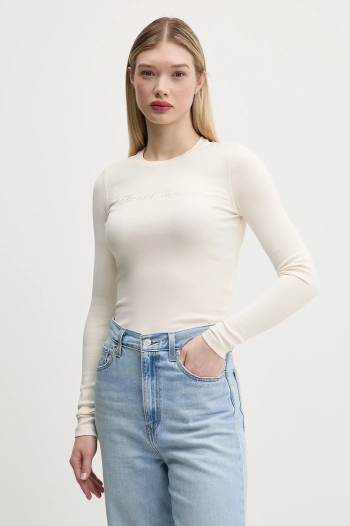 Tričko s dlouhým rukávem Guess Originals nášivka béžová W5RP40.KA0H1