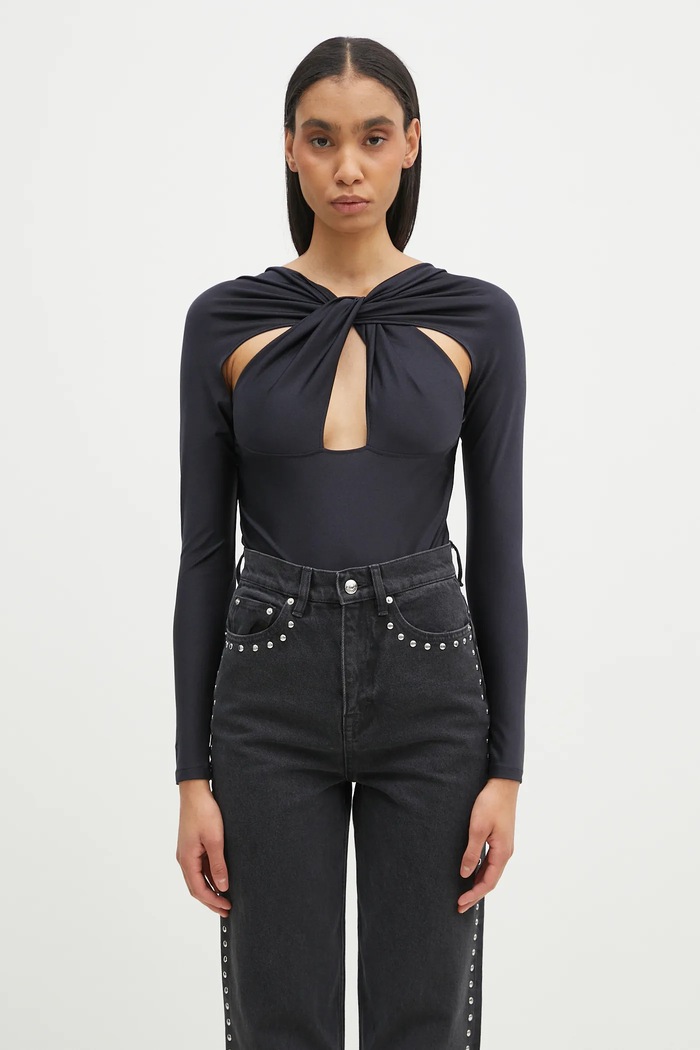 Body Coperni Twisted Cut-Out Jersey Bodysuit slim černá COPJS19545C