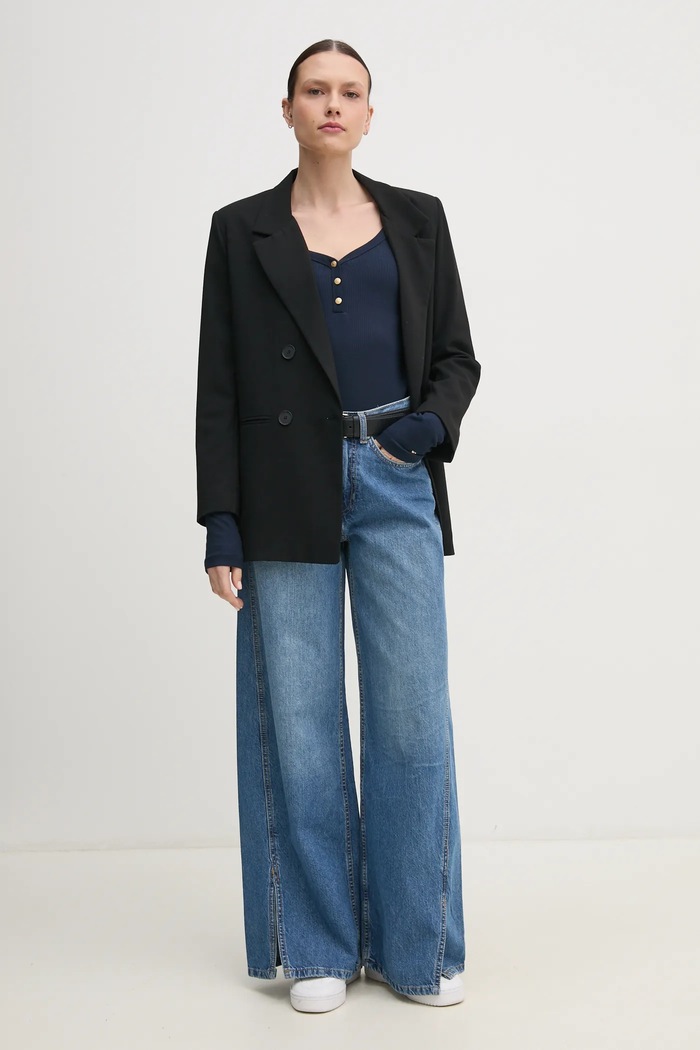 Tričko s dlouhým rukávem Tommy Hilfiger WW0WW43905 námořnická modř SS25