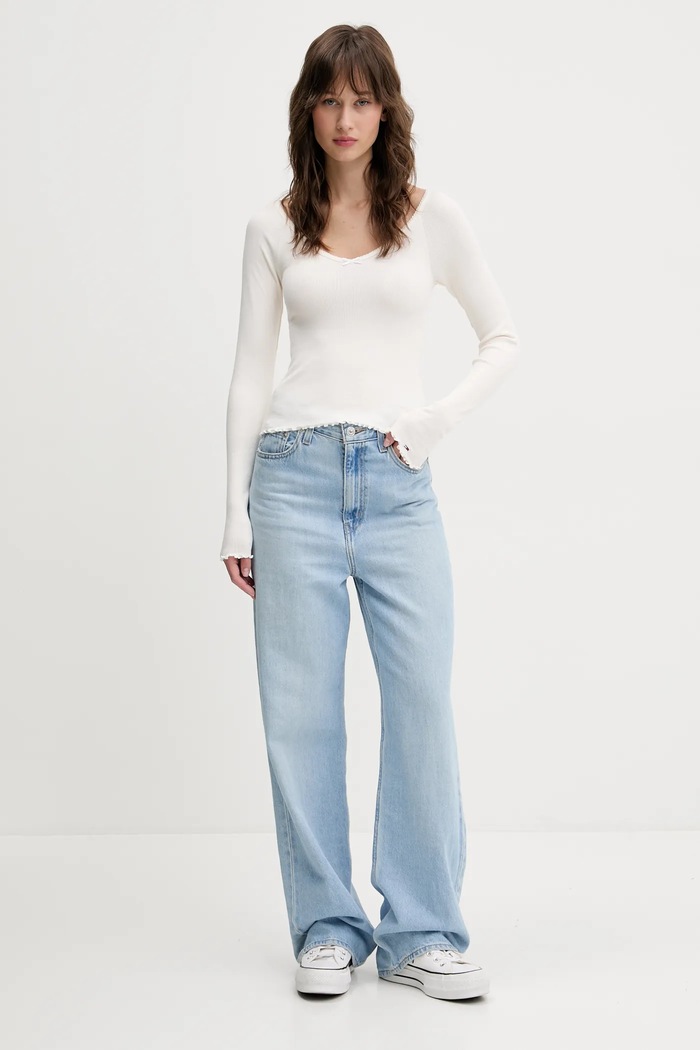 Блуза с дълги ръкави Tommy Jeans DW0DW20236 бежов SS25