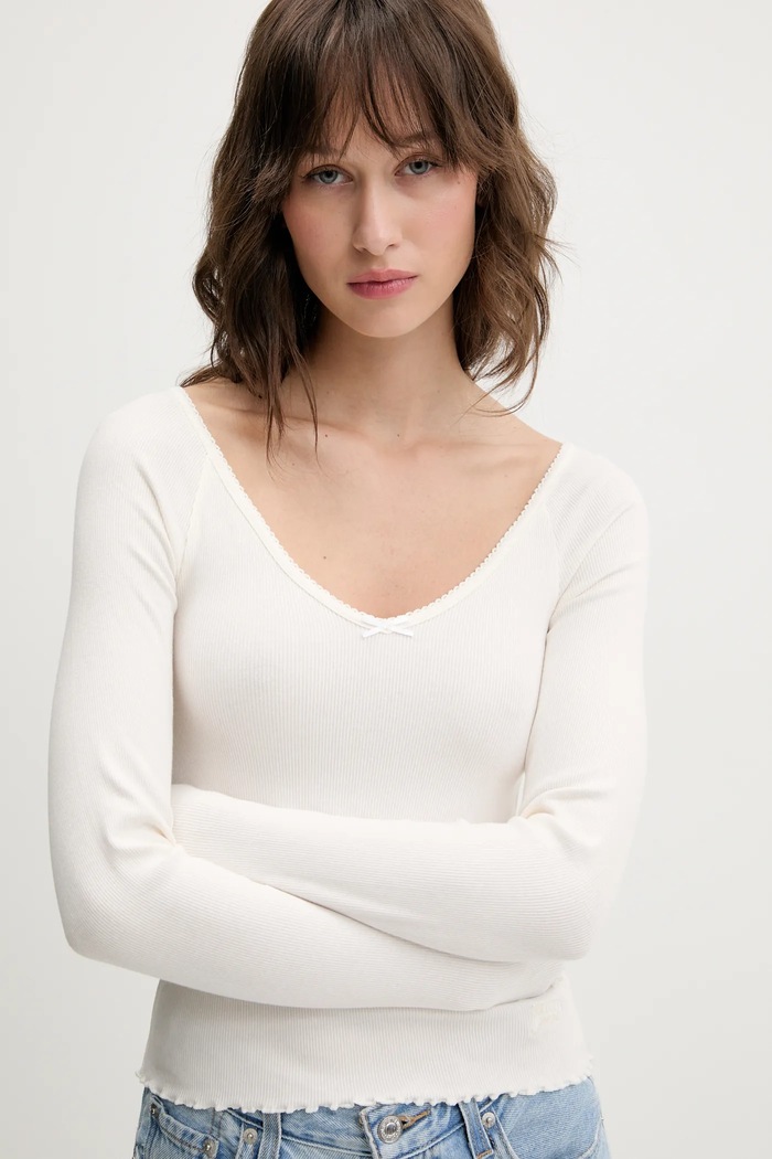 Блуза с дълги ръкави Tommy Jeans бежов DW0DW20236