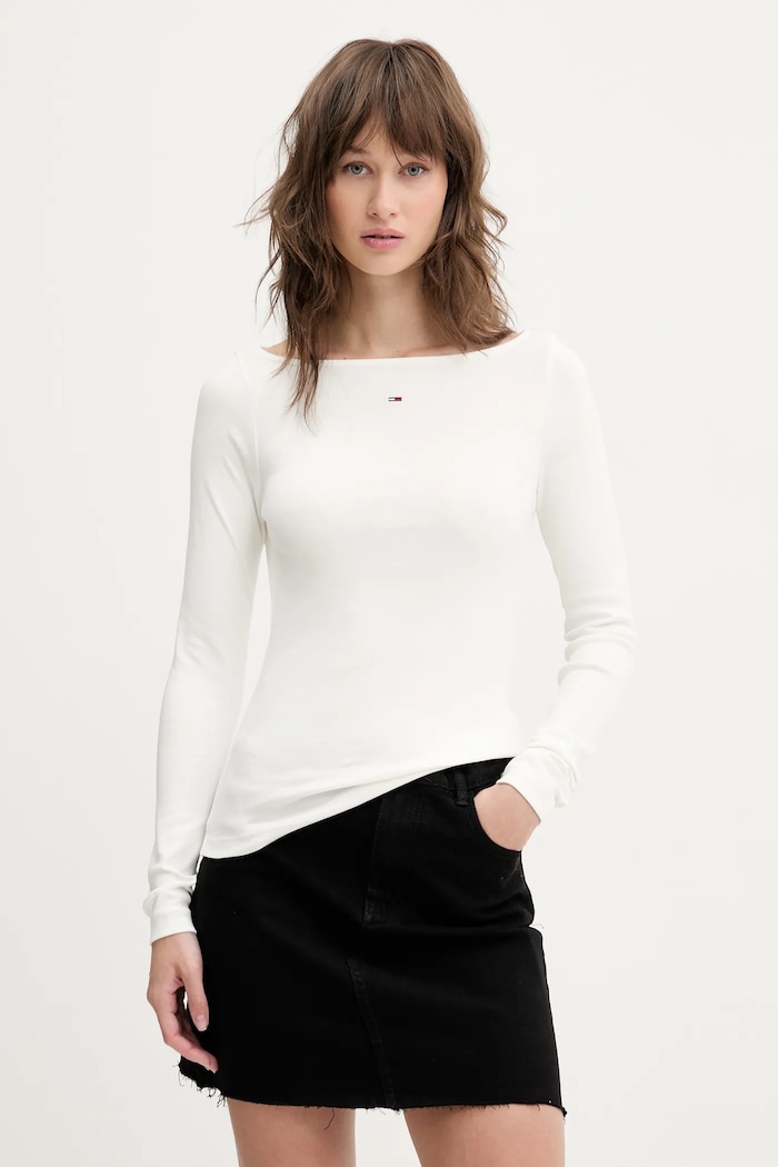 Tričko s dlouhým rukávem Tommy Jeans slim bílá DW0DW21350