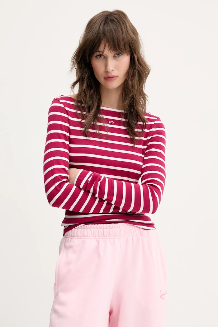 Tričko s dlouhým rukávem Tommy Jeans slim růžová DW0DW21350