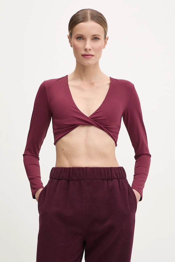 Μακρυμάνικο για γιόγκα JOYINME Luna Twist slim μπορντό Top.Luna.Twist