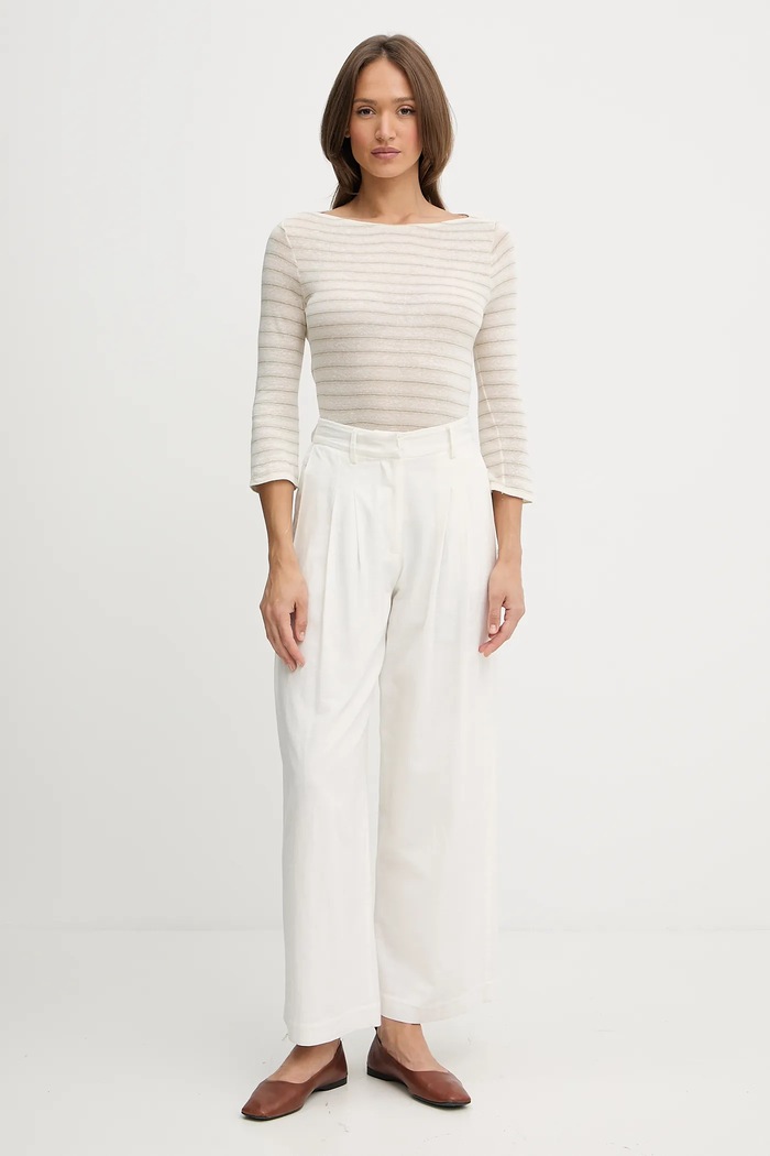 Блуза с дълги ръкави с лен United Colors of Benetton 38O0D109X бежов SS25