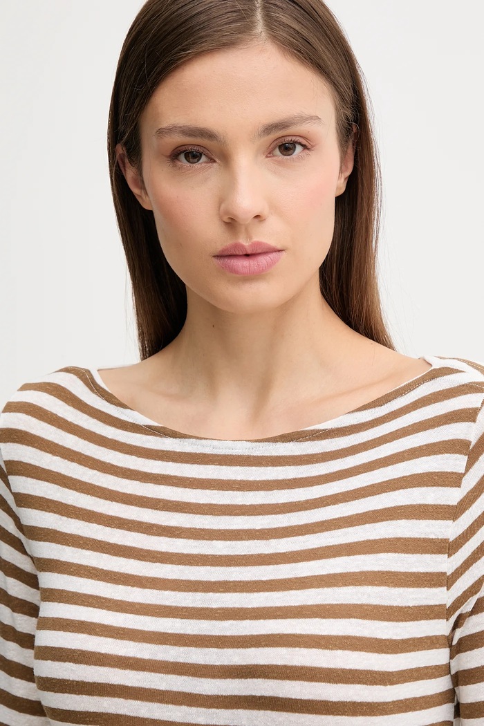 United Colors of Benetton longsleeve z domieszką lnu brązowy 38O0D109X