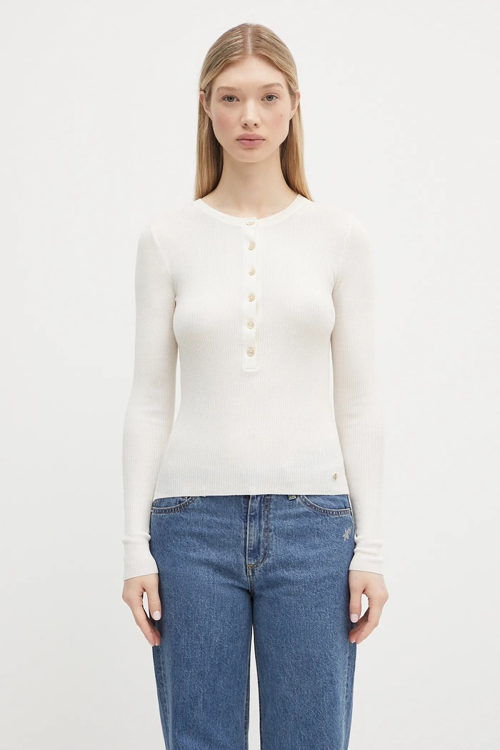 Anine Bing longsleeve wełniany Katrin Long Sleeve Sweater gładkie beżowy A.09.10875