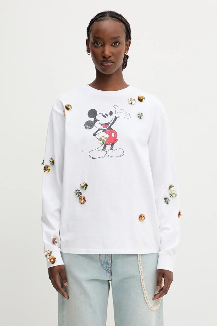 Bavlnené tričko s dlhým rukávom Coperni x Disney Mickey Long-Sleeved nášivka biela DJS157SFF5037