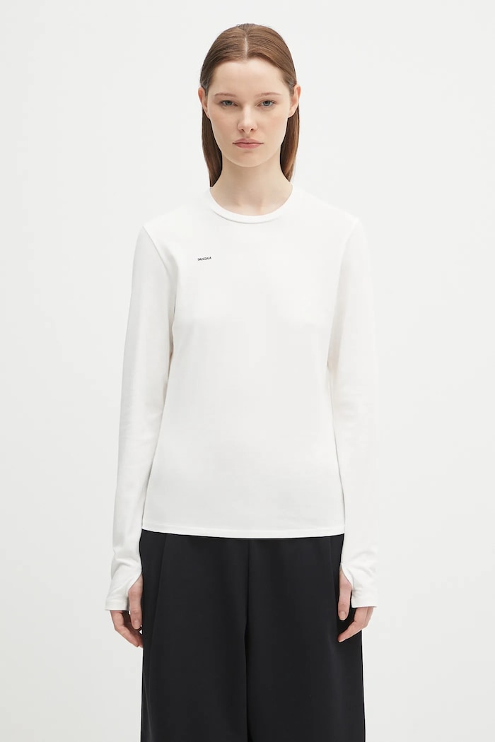 Tričko s dlhým rukávom Pangaia Cotton-Stretch Long-Sleeved Top potlač biela 10002429