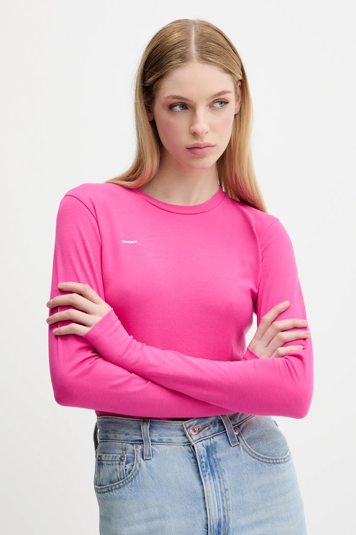 Pangaia camicia a maniche lunghe Cotton-Stretch Long-Sleeved Top regolare rosa 10002429
