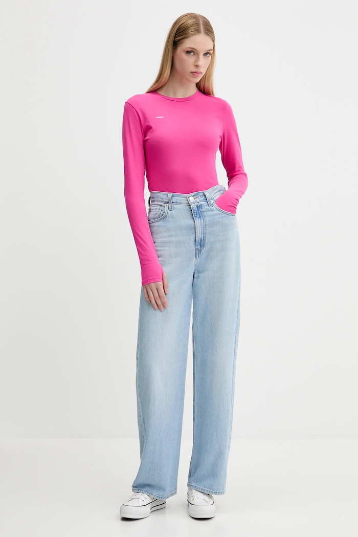 Pangaia camicia a maniche lunghe Cotton-Stretch Long-Sleeved Top 10002429 rosa AW25