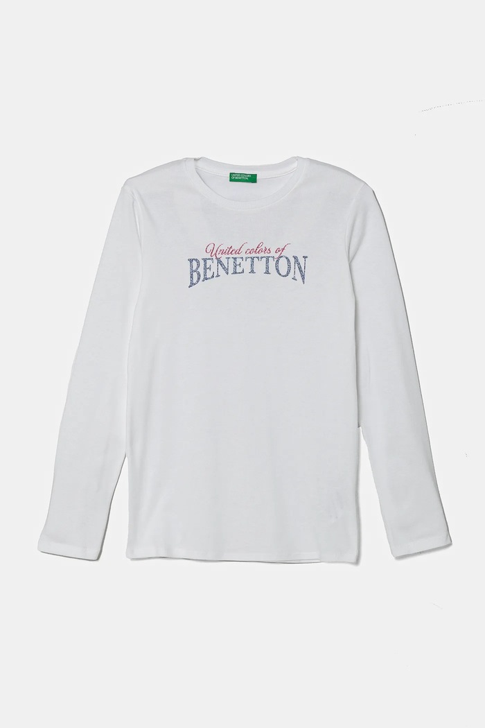 United Colors of Benetton longsleeve bawełniany dziecięcy nadruk biały 3I9WC10MY.G.Seasonal