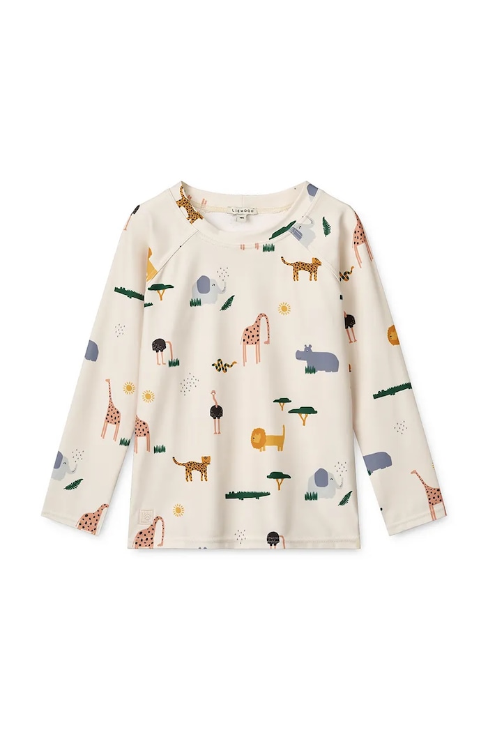 Dječja majica dugih rukava za kupanje Liewood Noah Printed Longsleeve Swim Tee Planet friendly bež LW19977