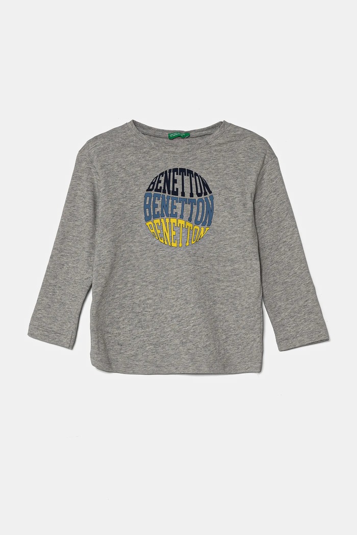 United Colors of Benetton longsleeve bawełniany dziecięcy nadruk szary 3I1XG10HS.P.Seasonal