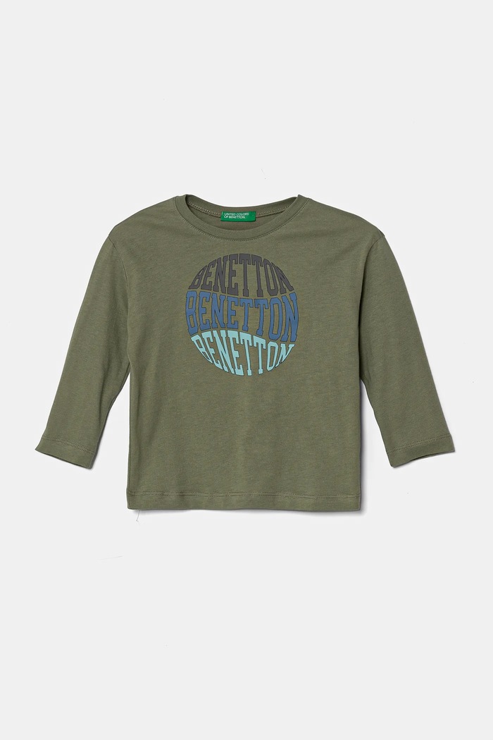 United Colors of Benetton longsleeve bawełniany dziecięcy nadruk zielony 3I1XG10HS.P.Seasonal