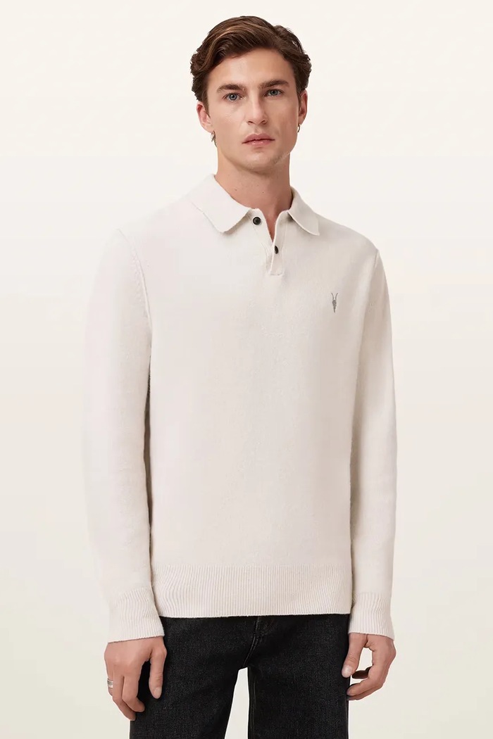 AllSaints sweter męski z wiskozą STATTEN beżowy M038KA