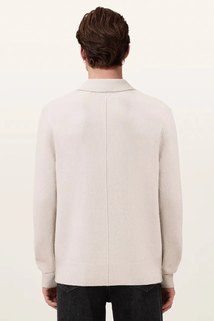 AllSaints sweter męski z wiskozą STATTEN M038KA beżowy AW25