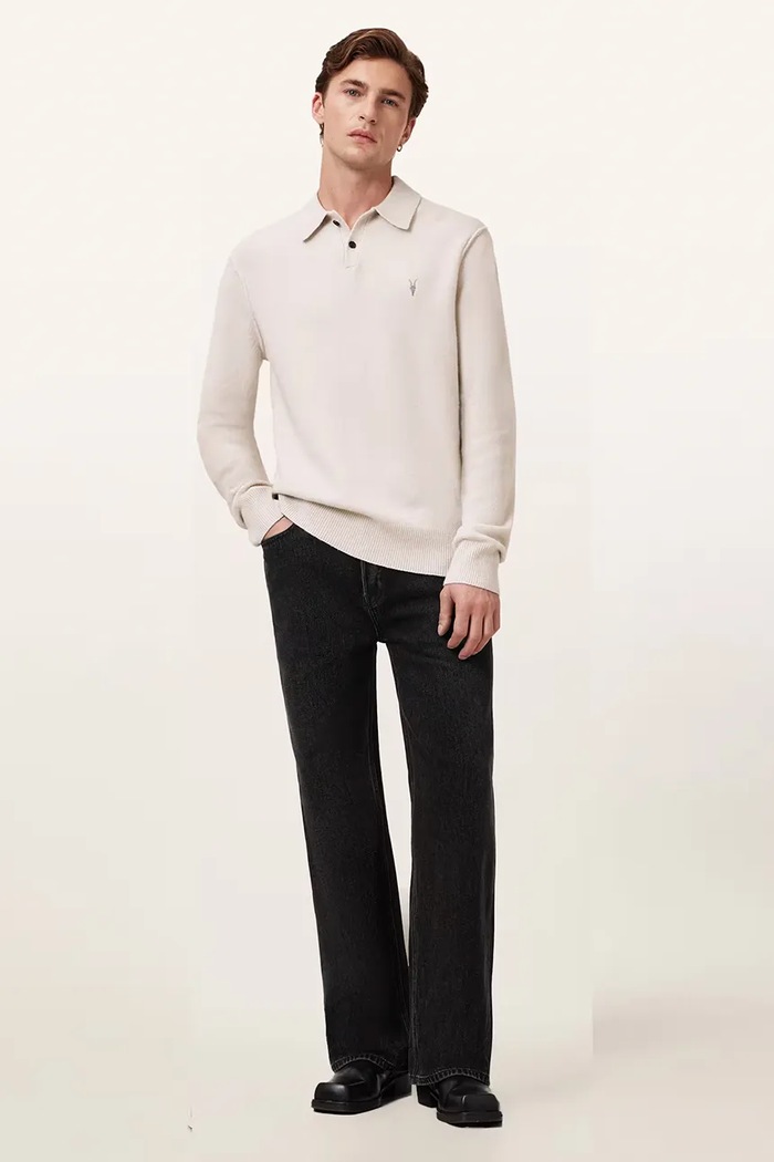 Odzież AllSaints sweter męski z wiskozą STATTEN M038KA beżowy