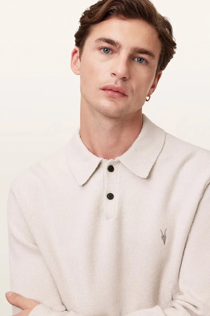 AllSaints sweter męski z wiskozą STATTEN beżowy M038KA
