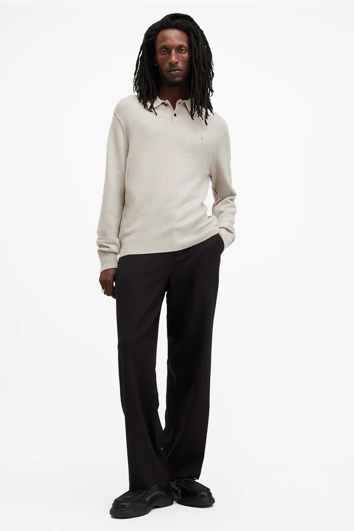 AllSaints sweter z domieszką wełny STATTEN M038KA beżowy