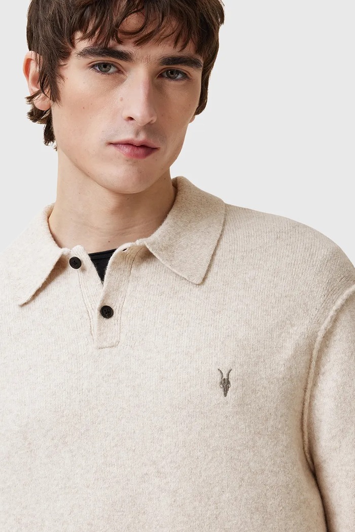 AllSaints sweter z domieszką wełny STATTEN M038KA beżowy AW25