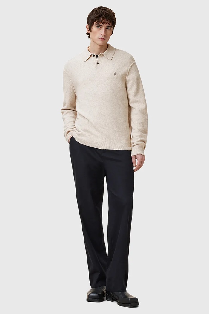 AllSaints sweter z domieszką wełny STATTEN M038KA beżowy